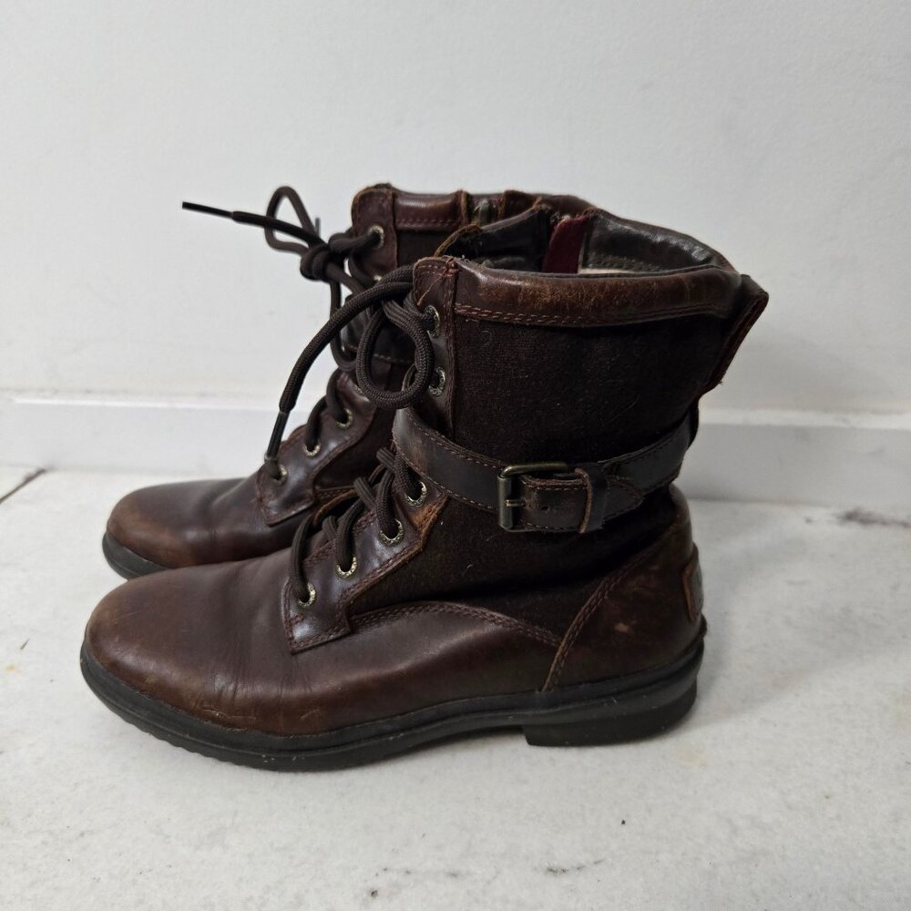 Ugg Women's Size 6.5 Kesey Waterproof Brown Leather Combat Boots Wool Lined